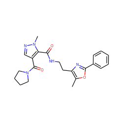 Cc1oc(-c2ccccc2)nc1CCNC(=O)c1c(C(=O)N2CCCC2)cnn1C ZINC000144077068