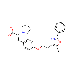 Cc1oc(-c2ccccc2)nc1CCOc1ccc(C[C@@H](C(=O)O)N2CCCC2)cc1 ZINC000026840192