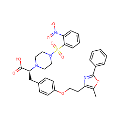 Cc1oc(-c2ccccc2)nc1CCOc1ccc(C[C@@H](C(=O)O)N2CCN(S(=O)(=O)c3ccccc3[N+](=O)[O-])CC2)cc1 ZINC000049780751