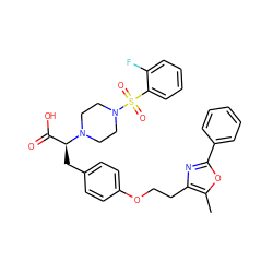 Cc1oc(-c2ccccc2)nc1CCOc1ccc(C[C@@H](C(=O)O)N2CCN(S(=O)(=O)c3ccccc3F)CC2)cc1 ZINC000049781081