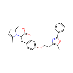 Cc1oc(-c2ccccc2)nc1CCOc1ccc(C[C@@H](C(=O)O)n2c(C)ccc2C)cc1 ZINC000026836972