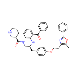 Cc1oc(-c2ccccc2)nc1CCOc1ccc(C[C@@H](CNC(=O)[C@@H]2CCCNC2)Nc2ccccc2C(=O)c2ccccc2)cc1 ZINC000028704568