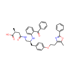 Cc1oc(-c2ccccc2)nc1CCOc1ccc(C[C@@H](CNC(=O)C[C@H](C)C(=O)O)Nc2ccccc2C(=O)c2ccccc2)cc1 ZINC000028704596