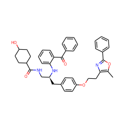 Cc1oc(-c2ccccc2)nc1CCOc1ccc(C[C@@H](CNC(=O)C2CCC(O)CC2)Nc2ccccc2C(=O)c2ccccc2)cc1 ZINC000028704563