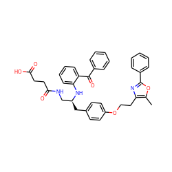 Cc1oc(-c2ccccc2)nc1CCOc1ccc(C[C@@H](CNC(=O)CCC(=O)O)Nc2ccccc2C(=O)c2ccccc2)cc1 ZINC000028704594