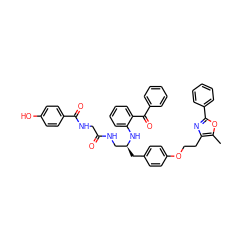 Cc1oc(-c2ccccc2)nc1CCOc1ccc(C[C@@H](CNC(=O)CNC(=O)c2ccc(O)cc2)Nc2ccccc2C(=O)c2ccccc2)cc1 ZINC000028704560