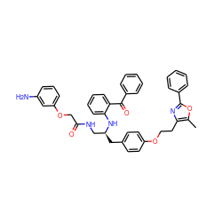 Cc1oc(-c2ccccc2)nc1CCOc1ccc(C[C@@H](CNC(=O)COc2cccc(N)c2)Nc2ccccc2C(=O)c2ccccc2)cc1 ZINC000028704579