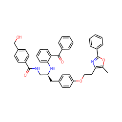 Cc1oc(-c2ccccc2)nc1CCOc1ccc(C[C@@H](CNC(=O)c2ccc(CO)cc2)Nc2ccccc2C(=O)c2ccccc2)cc1 ZINC000028704554