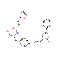 Cc1oc(-c2ccccc2)nc1CCOc1ccc(C[C@@H](NC(=O)/C=C/c2ccco2)C(=O)O)cc1 ZINC000206852388