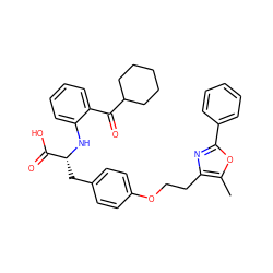 Cc1oc(-c2ccccc2)nc1CCOc1ccc(C[C@@H](Nc2ccccc2C(=O)C2CCCCC2)C(=O)O)cc1 ZINC000049902532