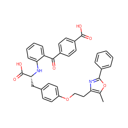 Cc1oc(-c2ccccc2)nc1CCOc1ccc(C[C@@H](Nc2ccccc2C(=O)c2ccc(C(=O)O)cc2)C(=O)O)cc1 ZINC000012358121