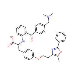 Cc1oc(-c2ccccc2)nc1CCOc1ccc(C[C@@H](Nc2ccccc2C(=O)c2ccc(CN(C)C)cc2)C(=O)O)cc1 ZINC000004137618