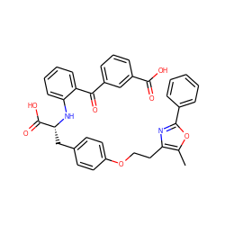 Cc1oc(-c2ccccc2)nc1CCOc1ccc(C[C@@H](Nc2ccccc2C(=O)c2cccc(C(=O)O)c2)C(=O)O)cc1 ZINC000012358125