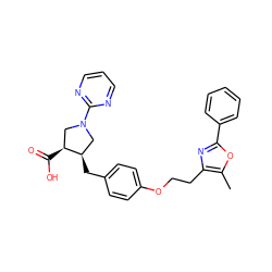 Cc1oc(-c2ccccc2)nc1CCOc1ccc(C[C@@H]2CN(c3ncccn3)C[C@@H]2C(=O)O)cc1 ZINC000200612533