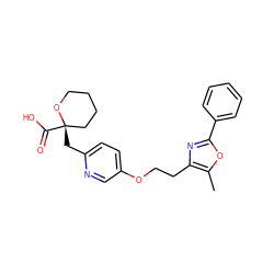 Cc1oc(-c2ccccc2)nc1CCOc1ccc(C[C@]2(C(=O)O)CCCCO2)nc1 ZINC000034717780