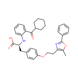 Cc1oc(-c2ccccc2)nc1CCOc1ccc(C[C@H](Nc2ccccc2C(=O)C2CCCCC2)C(=O)O)cc1 ZINC000012358130