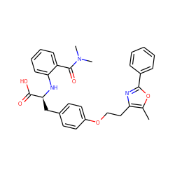 Cc1oc(-c2ccccc2)nc1CCOc1ccc(C[C@H](Nc2ccccc2C(=O)N(C)C)C(=O)O)cc1 ZINC000012358136