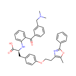 Cc1oc(-c2ccccc2)nc1CCOc1ccc(C[C@H](Nc2ccccc2C(=O)c2cccc(CN(C)C)c2)C(=O)O)cc1 ZINC000012358127