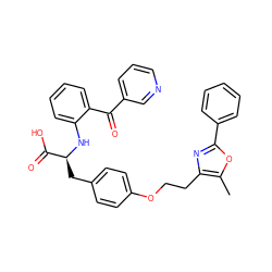 Cc1oc(-c2ccccc2)nc1CCOc1ccc(C[C@H](Nc2ccccc2C(=O)c2cccnc2)C(=O)O)cc1 ZINC000012358131