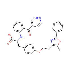 Cc1oc(-c2ccccc2)nc1CCOc1ccc(C[C@H](Nc2ccccc2C(=O)c2ccncc2)C(=O)O)cc1 ZINC000012358132