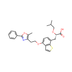 Cc1oc(-c2ccccc2)nc1CCOc1ccc(C[C@H](OCC(C)C)C(=O)O)c2sccc12 ZINC000040413451