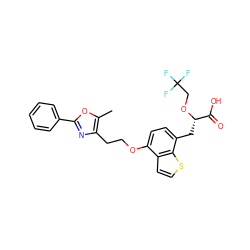 Cc1oc(-c2ccccc2)nc1CCOc1ccc(C[C@H](OCC(F)(F)F)C(=O)O)c2sccc12 ZINC000040939033