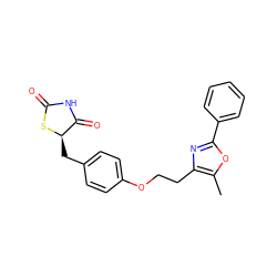 Cc1oc(-c2ccccc2)nc1CCOc1ccc(C[C@H]2SC(=O)NC2=O)cc1 ZINC000001493488