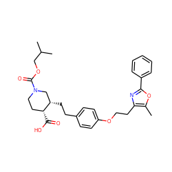 Cc1oc(-c2ccccc2)nc1CCOc1ccc(CC[C@H]2CN(C(=O)OCC(C)C)CC[C@H]2C(=O)O)cc1 ZINC000029045841