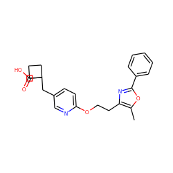 Cc1oc(-c2ccccc2)nc1CCOc1ccc(CC2(C(=O)O)CCC2)cn1 ZINC000034717760