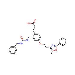 Cc1oc(-c2ccccc2)nc1CCOc1ccc(CCC(=O)O)c(CNC(=O)NCc2ccccc2)c1 ZINC000034717759