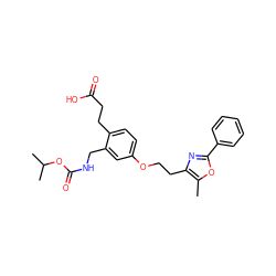 Cc1oc(-c2ccccc2)nc1CCOc1ccc(CCC(=O)O)c(CNC(=O)OC(C)C)c1 ZINC000034717766