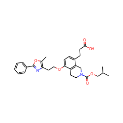 Cc1oc(-c2ccccc2)nc1CCOc1ccc(CCC(=O)O)c2c1CCN(C(=O)OCC(C)C)C2 ZINC000034717763