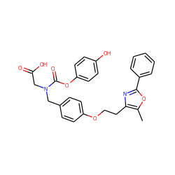 Cc1oc(-c2ccccc2)nc1CCOc1ccc(CN(CC(=O)O)C(=O)Oc2ccc(O)cc2)cc1 ZINC000029042614