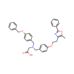 Cc1oc(-c2ccccc2)nc1CCOc1ccc(CN(CC(=O)O)Cc2ccc(OCc3ccccc3)cc2)cc1 ZINC000028949150