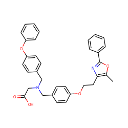 Cc1oc(-c2ccccc2)nc1CCOc1ccc(CN(CC(=O)O)Cc2ccc(Oc3ccccc3)cc2)cc1 ZINC000028949149