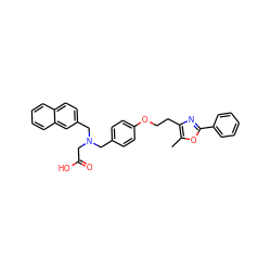 Cc1oc(-c2ccccc2)nc1CCOc1ccc(CN(CC(=O)O)Cc2ccc3ccccc3c2)cc1 ZINC000028949154