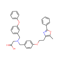 Cc1oc(-c2ccccc2)nc1CCOc1ccc(CN(CC(=O)O)Cc2cccc(Oc3ccccc3)c2)cc1 ZINC000028949144