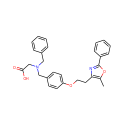 Cc1oc(-c2ccccc2)nc1CCOc1ccc(CN(CC(=O)O)Cc2ccccc2)cc1 ZINC000012358565