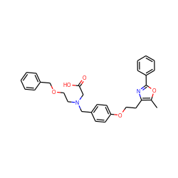 Cc1oc(-c2ccccc2)nc1CCOc1ccc(CN(CCOCc2ccccc2)CC(=O)O)cc1 ZINC000028949139