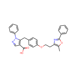 Cc1oc(-c2ccccc2)nc1CCOc1ccc(Cc2c(C(=O)O)cnn2-c2ccccc2)cc1 ZINC000040899525