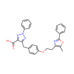 Cc1oc(-c2ccccc2)nc1CCOc1ccc(Cc2nn(-c3ccccc3)nc2C(=O)O)cc1 ZINC000040404257