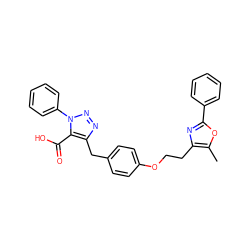 Cc1oc(-c2ccccc2)nc1CCOc1ccc(Cc2nnn(-c3ccccc3)c2C(=O)O)cc1 ZINC000040914239