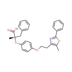 Cc1oc(-c2ccccc2)nc1CCOc1ccc(O[C@@](C)(Cc2ccccc2)C(=O)O)cc1 ZINC000012358531