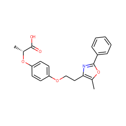 Cc1oc(-c2ccccc2)nc1CCOc1ccc(O[C@H](C)C(=O)O)cc1 ZINC000012358169