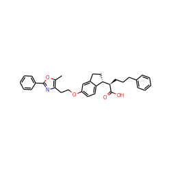 Cc1oc(-c2ccccc2)nc1CCOc1ccc2c(c1)CC[C@@H]2[C@@H](CCCc1ccccc1)C(=O)O ZINC000028566136