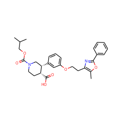 Cc1oc(-c2ccccc2)nc1CCOc1cccc([C@H]2CN(C(=O)OCC(C)C)CC[C@H]2C(=O)O)c1 ZINC000029045683