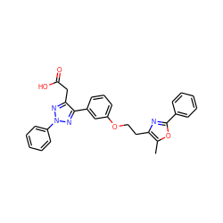 Cc1oc(-c2ccccc2)nc1CCOc1cccc(-c2nn(-c3ccccc3)nc2CC(=O)O)c1 ZINC000040950162