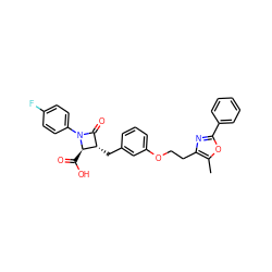 Cc1oc(-c2ccccc2)nc1CCOc1cccc(C[C@H]2C(=O)N(c3ccc(F)cc3)[C@@H]2C(=O)O)c1 ZINC000029126665