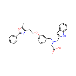 Cc1oc(-c2ccccc2)nc1CCOc1cccc(CN(CC(=O)O)Cc2cc3ccccc3[nH]2)c1 ZINC000028949125