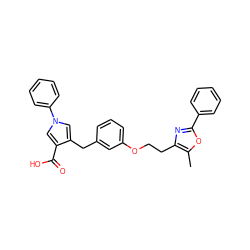 Cc1oc(-c2ccccc2)nc1CCOc1cccc(Cc2cn(-c3ccccc3)cc2C(=O)O)c1 ZINC000040899084